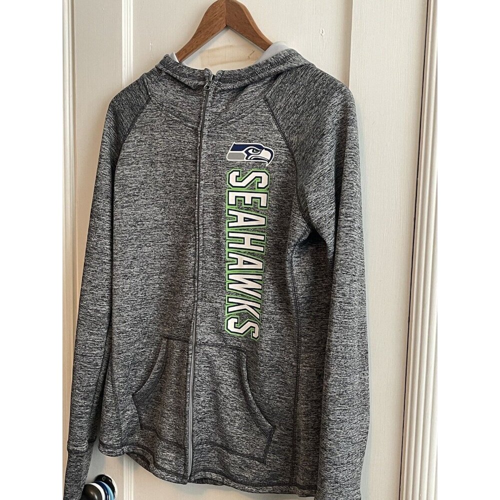G III Sports NFL Apparel Grey Zip Fleece Jacket Womens Size Medium Sea Hawks